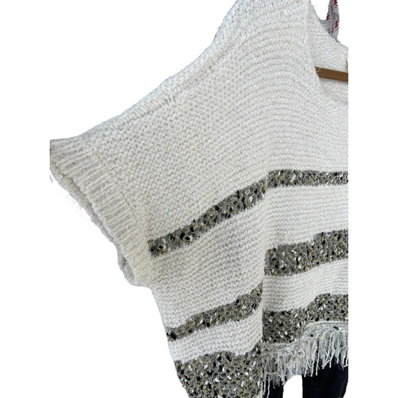 Moth By anthropologie crew neck metallic fringe‎ poncho sweater Size large - Picture 3 of 7